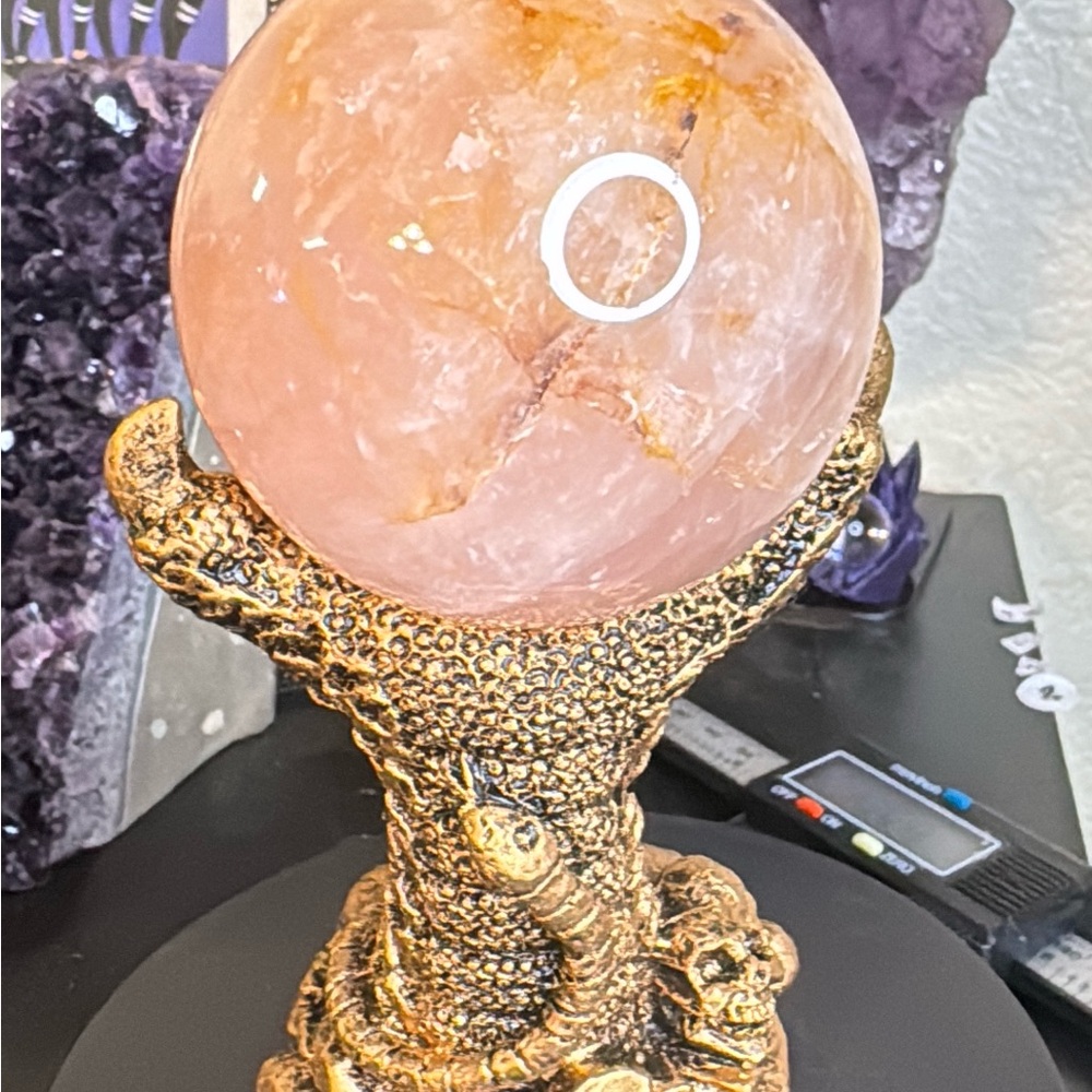 63mm Rose Quartz Crystal Ball with Gold Stand